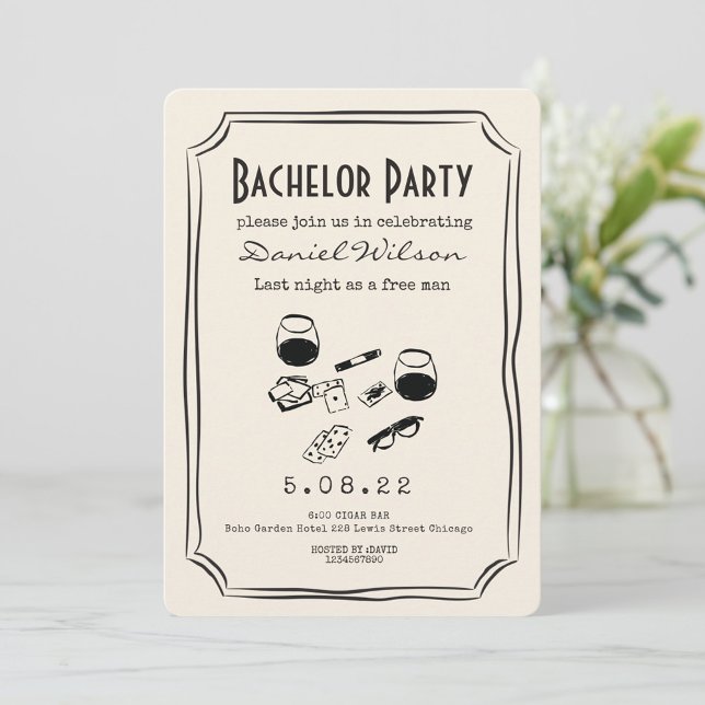 Hand Drawn Funky Whiskey Cigar Bachelor  Invitation (Creator Uploaded)