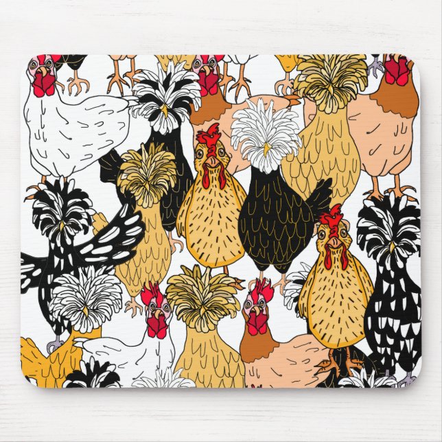 Hand Drawn Funny Cartoon Chicken Art Mouse Pad (Front)