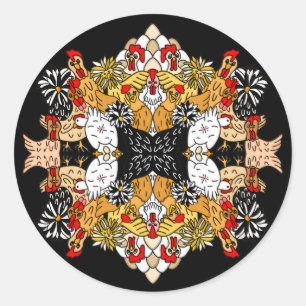 Hand drawn Funny Cartoon Chickens Classic Round Sticker