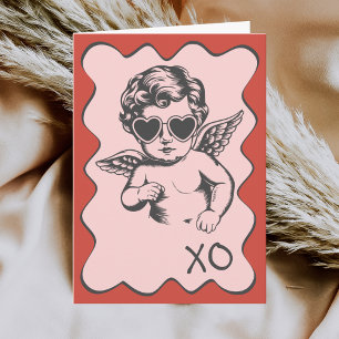Hand Drawn Funny Romantic Cupid XO Valentines Day Holiday Card