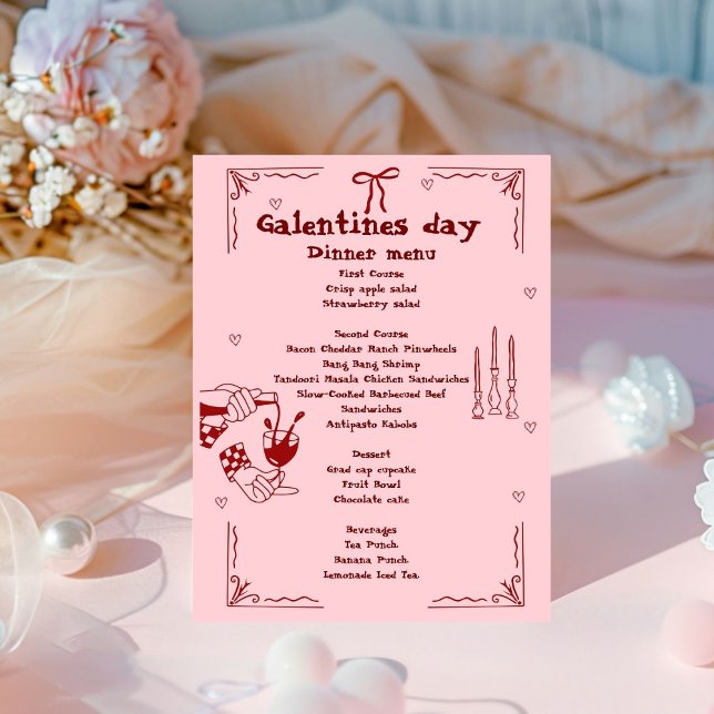 Hand Drawn Galentine Day Girl Night Valentine Menu Pedestal Sign (Creator Uploaded)