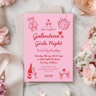 Hand Drawn Galentine's Girls Night Party Invitation