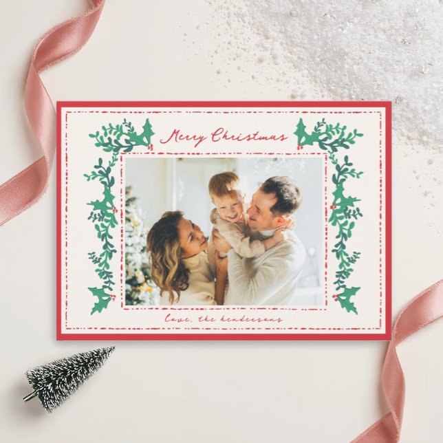 Hand Drawn Garland Foliage Holiday Photo Card  (Creator Uploaded)