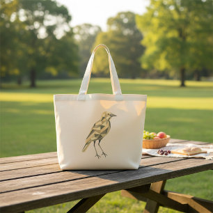 Hand-Drawn Geometric Bird Tote