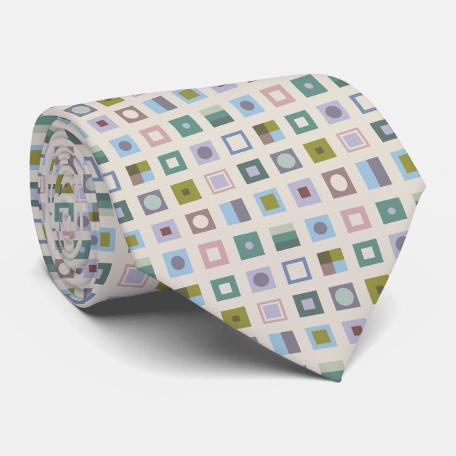Hand Drawn Geometric Squares Necktie (Rolled)