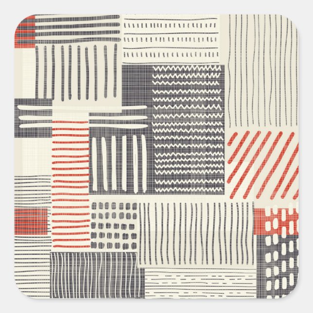 Hand-drawn geometric stripes, seamless pattern. square sticker (Front)