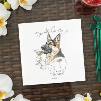 Hand Drawn German Shepherd Martini Open Bar Napkin