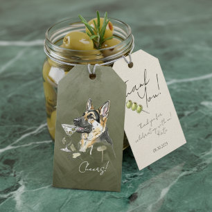 Hand Drawn German Shepherd Martini Thank You Gift Tags