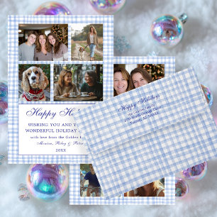 Hand-Drawn Gingham Pattern Blue White CUSTOM Envelope