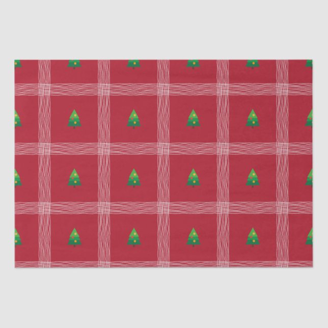 Hand drawn gingham with Christmas tree Tissue Paper (Front)