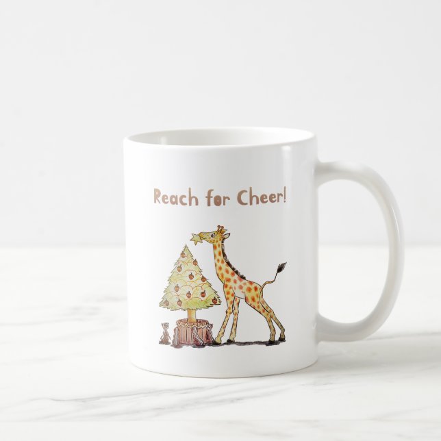 Hand-Drawn Giraffe Christmas Tree Art Coffee Mug (Right)