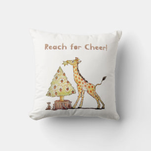 Hand-Drawn Giraffe Christmas Tree Art Cushion