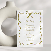 Hand Drawn Gold Bow Ribbon Border Birthday Party