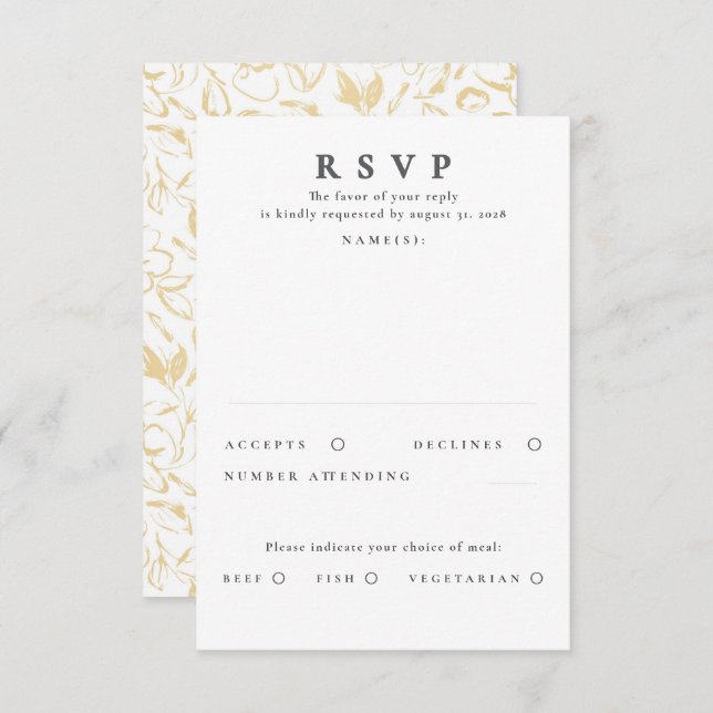 Hand-drawn Gold Floral Pattern Wedding RSVP (Front/Back)