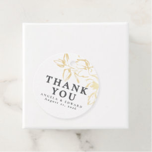 Hand-drawn Gold Flowers Minimalist Thank You Favour Tags