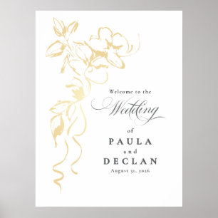 Hand-drawn Gold Flowers Wedding Welcome Sign