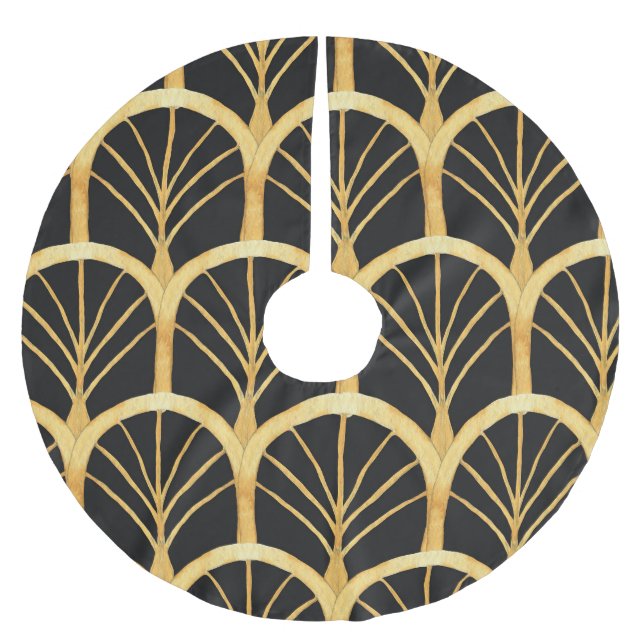Hand Drawn Gold Imitation Watercolor Brushed Polyester Tree Skirt (Front)