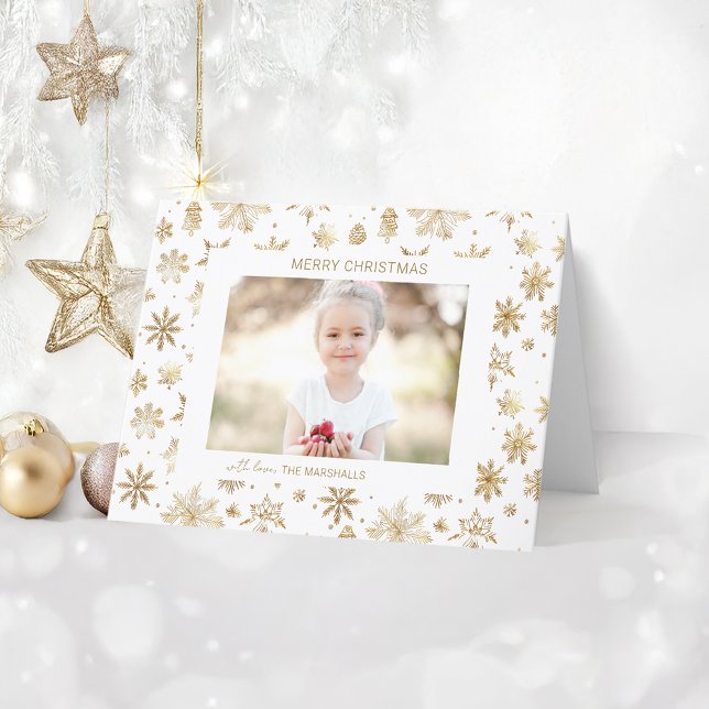 Hand Drawn Gold Snowflake Christmas Photo Holiday Card (Creator Uploaded)