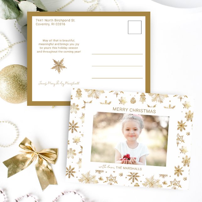 Hand Drawn Gold Snowflake Christmas Photo Holiday Postcard (Creator Uploaded)