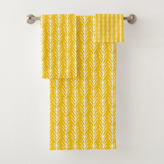 Hand Drawn Gold Wheat Pattern Bath Towel Set (Insitu)