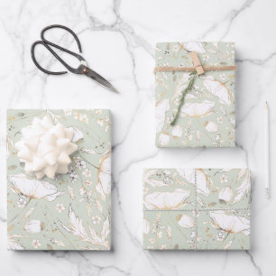Hand-drawn Gold Wildflowers Sketch Pattern Elegant Wrapping Paper Sheet
