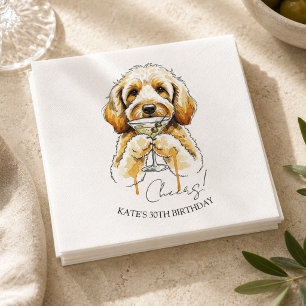 Hand Drawn Golden Doodle Dirty Martini Cocktail Napkin