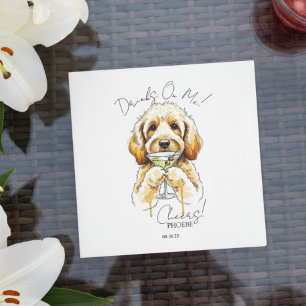 Hand Drawn Golden Doodle Martini Open Bar Cocktail Napkin