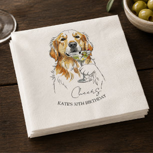 Hand Drawn Golden Retriever Dirty Martini Cocktail Napkin