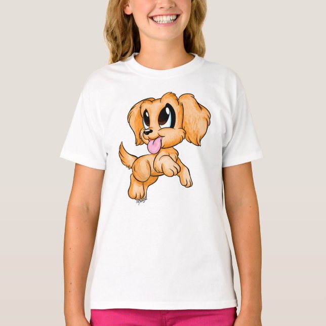 Hand Drawn Golden Retriever Girls T-shirt for Kids (Front)