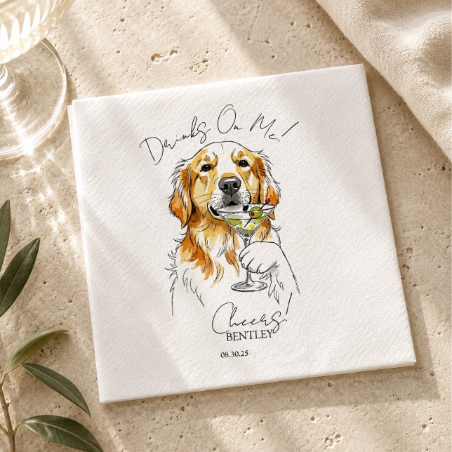 Hand Drawn Golden Retriever Martini Open Bar Napkin (Hand Drawn Golden Retriever Martini Open Bar Napkins)