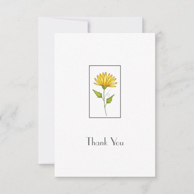 Hand Drawn Golden Yellow Daisy  Thank You Card (Front)