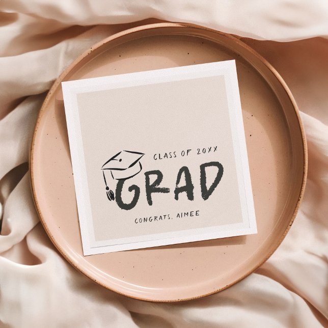 Hand-Drawn Graduation Cap Doodle Handwritten  Napkin (grad party napkins with bold handwritten text and hand-drawn doodle graduation cap)