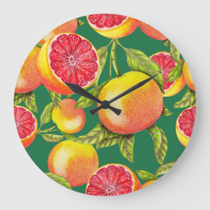 Hand Drawn Grapefruits Seamless Pattern Large Clock