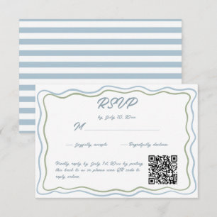 Hand Drawn Green Blue Wavy Wedding Website QR Code RSVP Card