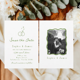 hand drawn green Boho photo Wedding elegant simple Invitation