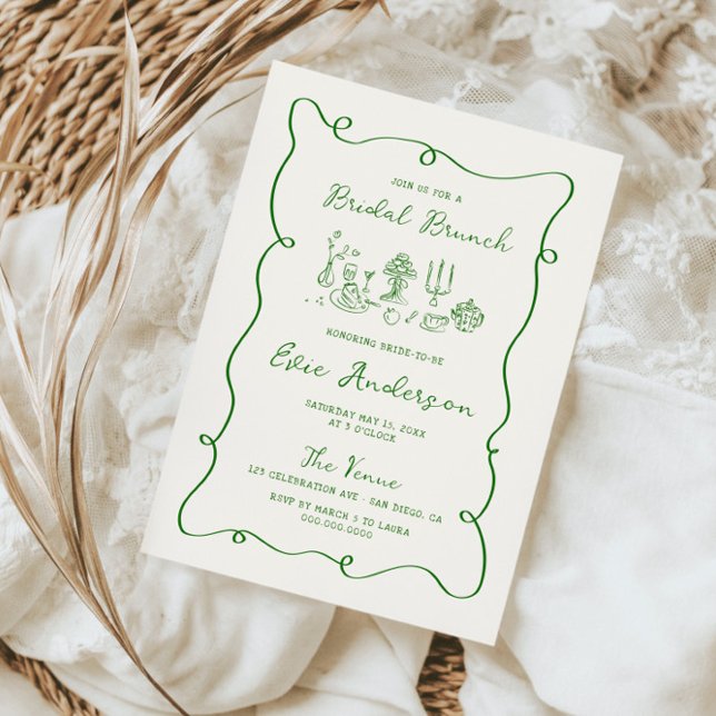 Hand Drawn Green Bridal Brunch Invitation (Creator Uploaded)