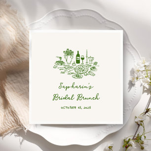 Hand Drawn Green Bridal Brunch  Napkin