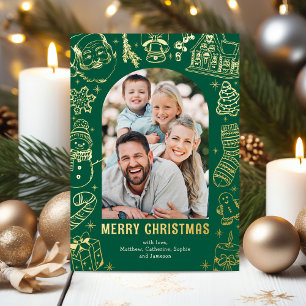 Hand-Drawn Green Christmas Photo Gold
