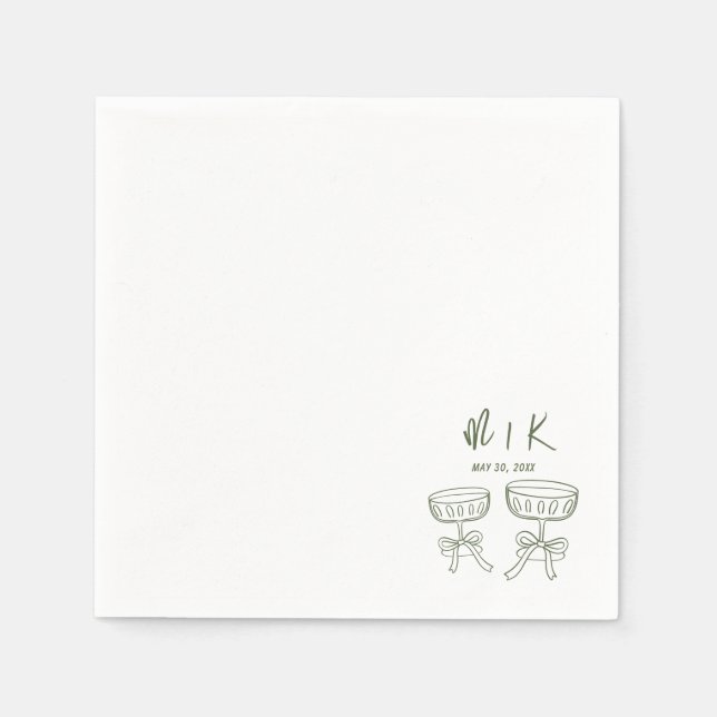 Hand Drawn Green Cocktail Wedding  Napkin (Front)