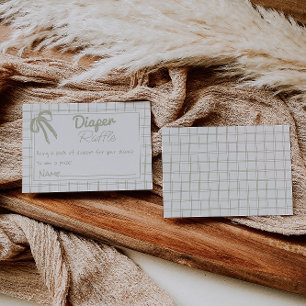 Hand Drawn Green Gingham Ribbon Diaper Raffle Enclosure Card