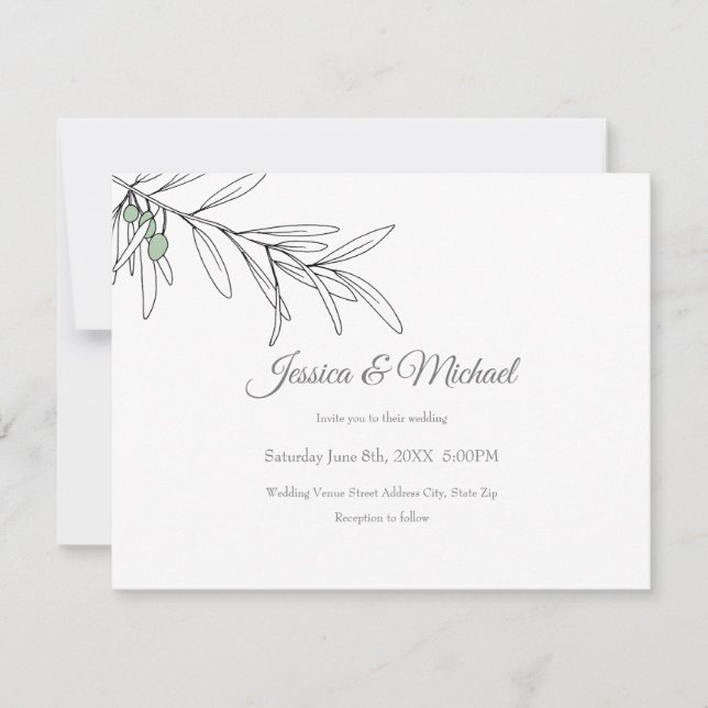 Hand Drawn Green Olive Leaves  Invitation (Front)
