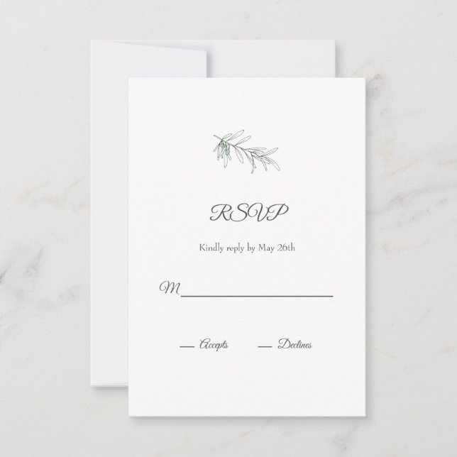 Hand Drawn Green Olive Leaves  RSVP Card (Front)