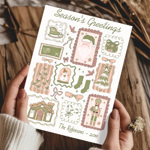 Hand Drawn Green Peach Doodle Christmas Card
