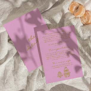 Hand Drawn Green Pink Romantic Wedding Details Enclosure Card