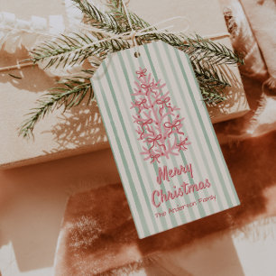 Hand Drawn Green Red Pink  Bows Tree Christmas Gift Tags