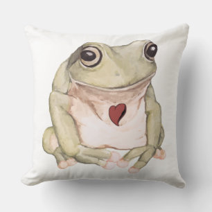 Hand drawn green tree frog cushion