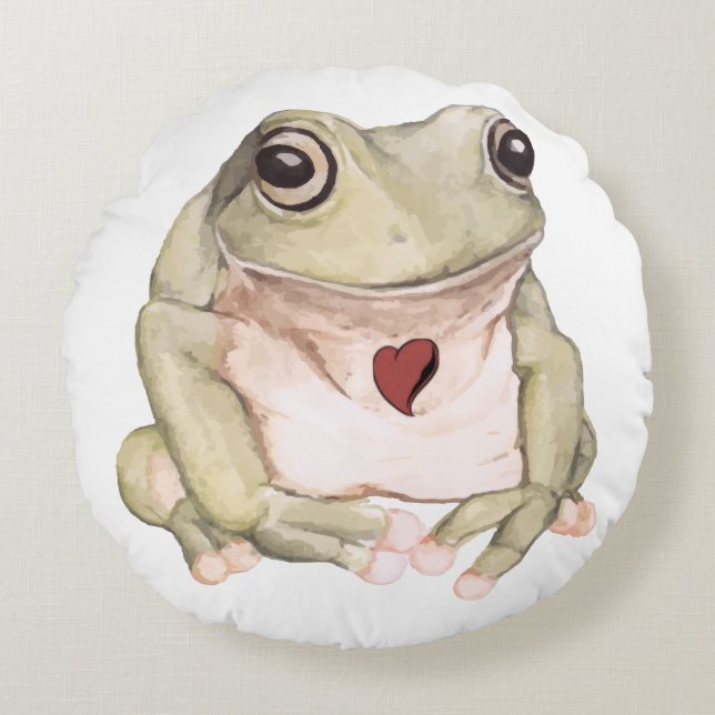 Hand drawn green tree frog   round cushion (Front)