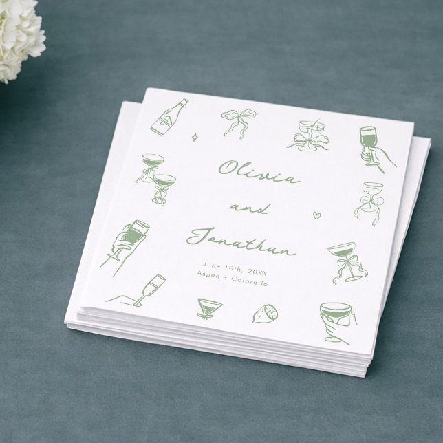 Hand Drawn Green Wedding Napkin (Creator Uploaded)