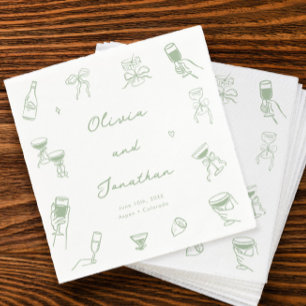 Hand Drawn Green Wedding Napkin