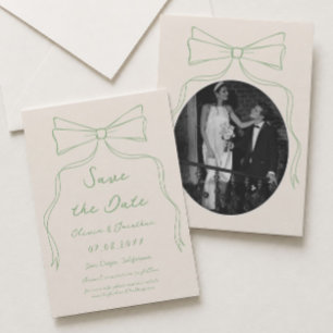 Hand Drawn Green Wedding Save the date Photo Invitation
